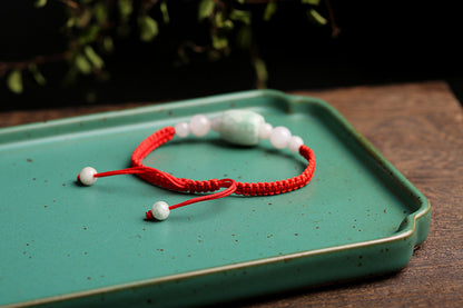 Handmade Natural Green Jade Red String Bracelet - Abundance & Good Luck