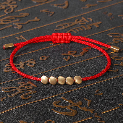 Handmade Tibetan Copper Beads Red String Bracelet - Spiritual Protection & Good Luck