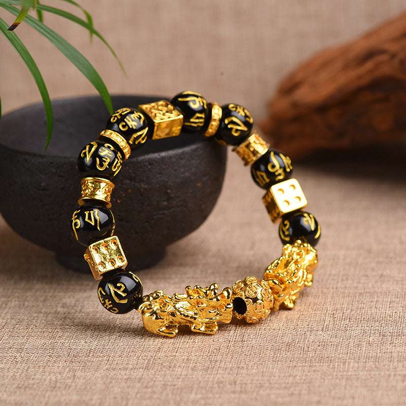 Double Pixiu Obsidian Bracelet Wealth Protection 3BuddhaLove