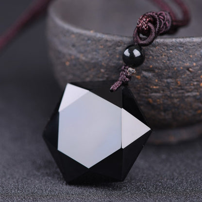 Star of David Black Obsidian Necklace – Six-Pointed Feng Shui Protection Pendant