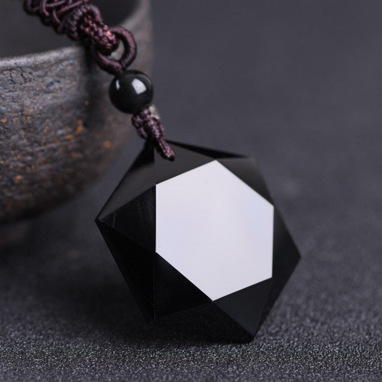 Star of David Black Obsidian Necklace – Six-Pointed Feng Shui Protection Pendant
