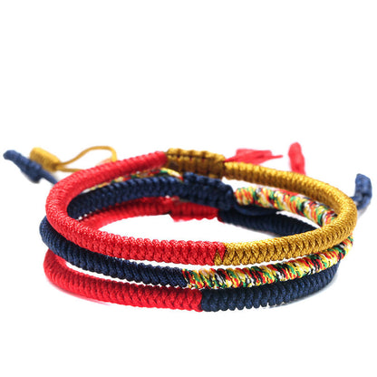 Tibetan Handmade Buddhist Knots Lucky Rope Bracelet Contrast 3 Colors