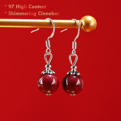 High-content red cinnabar bead earrings for women bold accessory