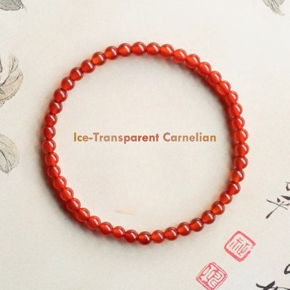 Ice-Transparent Carnelian Bracelet – 4mm Natural Red Agate Beads