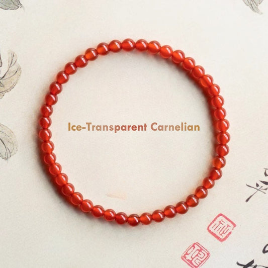 Ice-Transparent Carnelian Bracelet – 4mm Natural Red Agate Beads