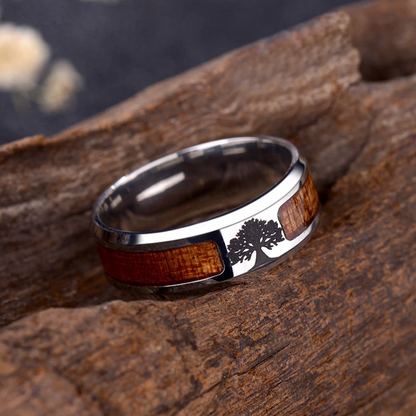 Wood Titanium Tree of Life Ring - Symbol of Growth, Stability & Longevity