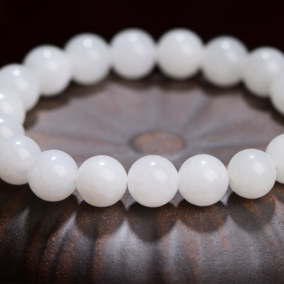 Unisex peace protection white jade bracelet