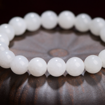 Unisex peace protection white jade bracelet