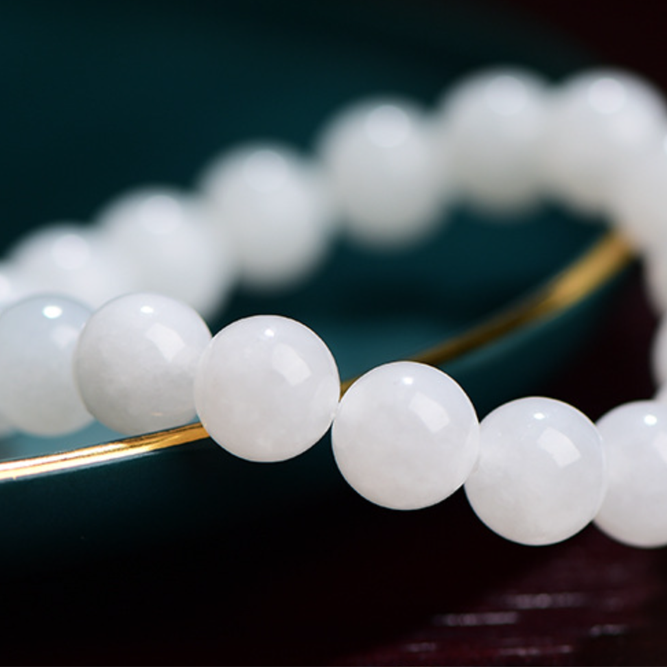 Unisex peace protection white jade bracelet