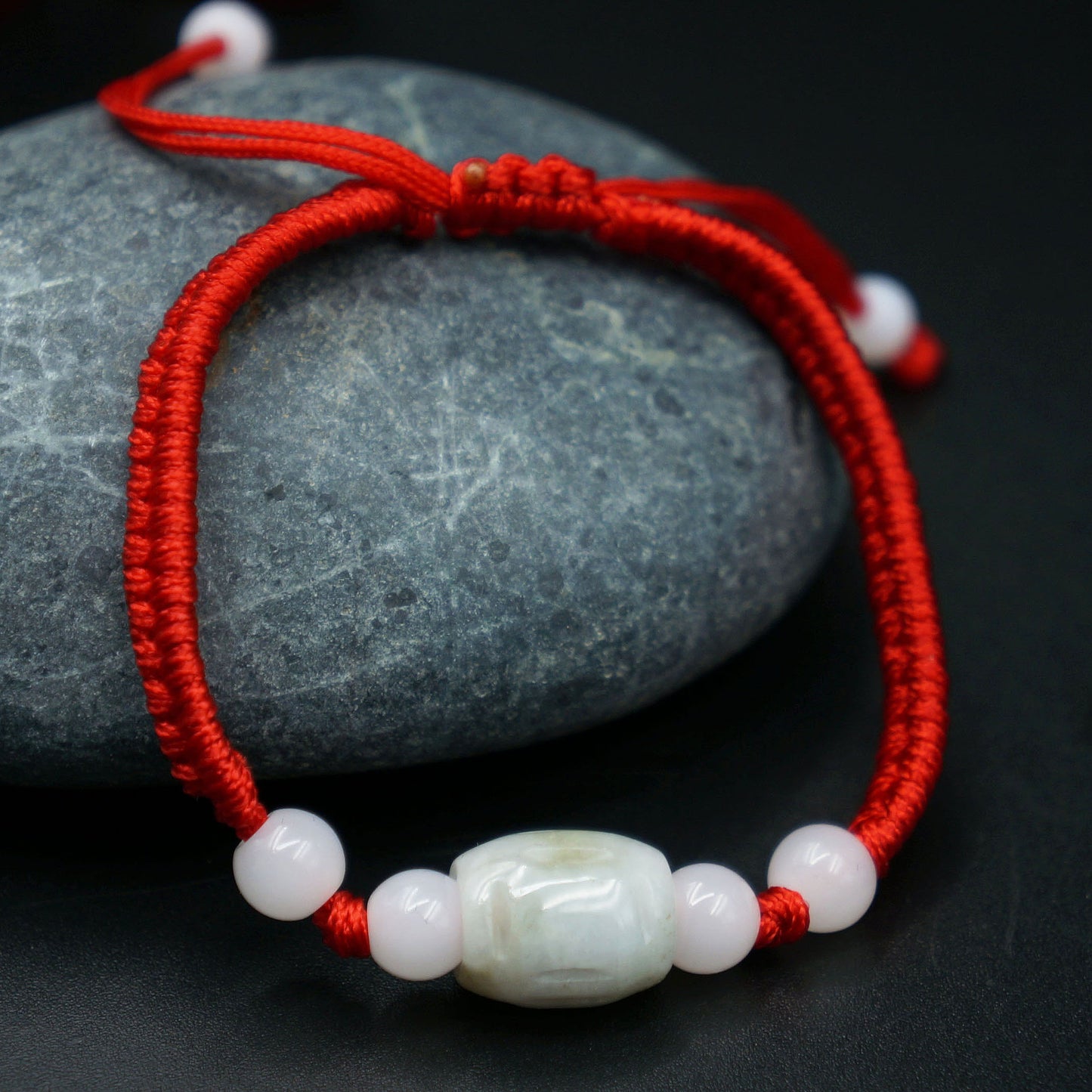 Handmade Natural Green Jade Red String Bracelet - Abundance & Good Luck