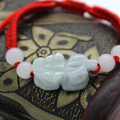 Handmade Natural Green Jade Red String Bracelet - Abundance & Good Luck