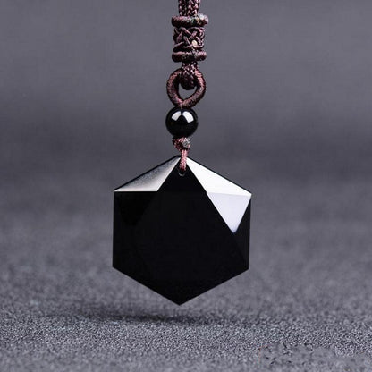 Star of David Black Obsidian Necklace – Six-Pointed Feng Shui Protection Pendant