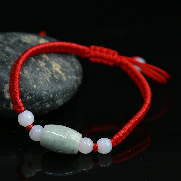 Handmade Natural Green Jade Red String Bracelet - Abundance & Good Luck