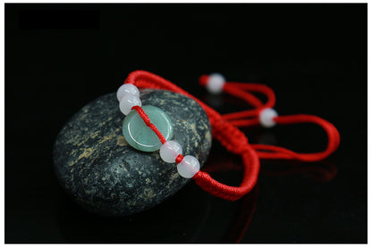 Handmade Natural Green Jade Red String Bracelet - Abundance & Good Luck