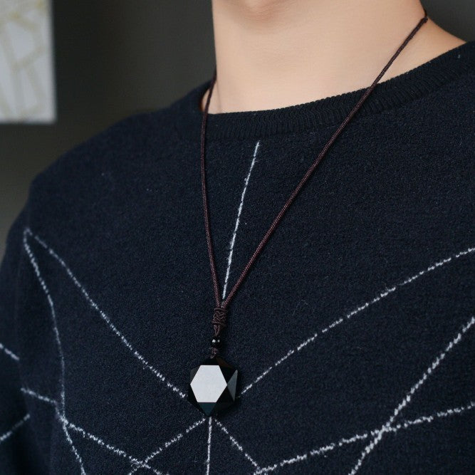 Star of David Black Obsidian Necklace – Six-Pointed Feng Shui Protection Pendant