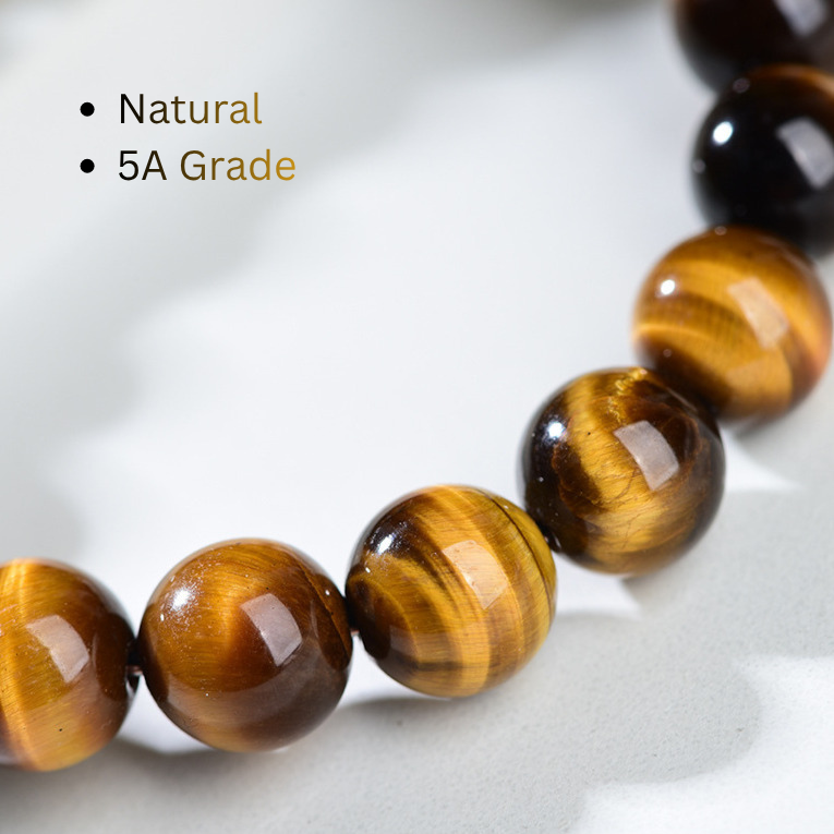 Close-up of 5A grade Tiger Eye stone beads with golden shimmer
