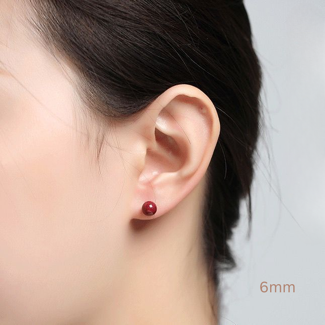 925 sterling silver cinnabar bead earrings for women