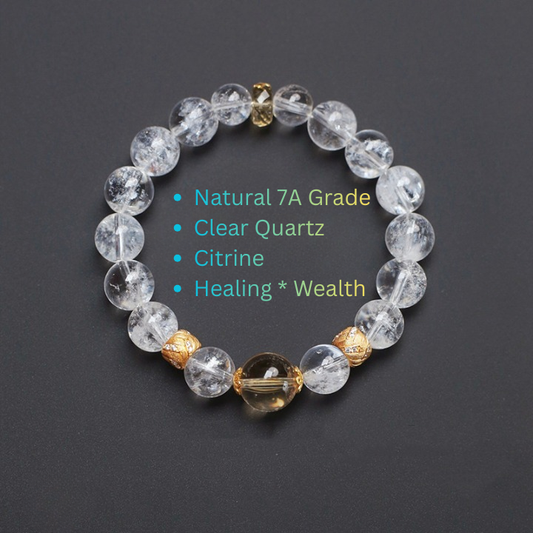 7A grade clear quartz bead bracelet with single citrine accent bead
