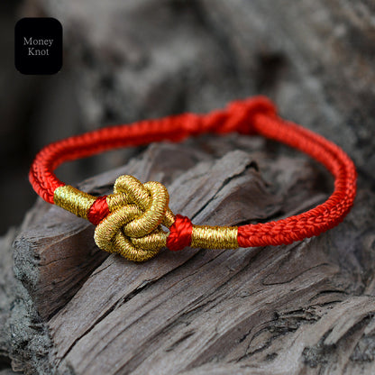 Lucky Soft Red String Gold Money Knot Bracelet -Abundance & Success