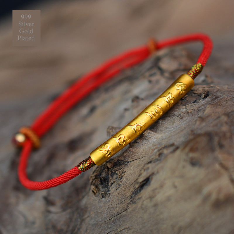 Handmade 99 Silver Mantra Tibetan Buddhist Red String Bracelet - Protection & Good Luck