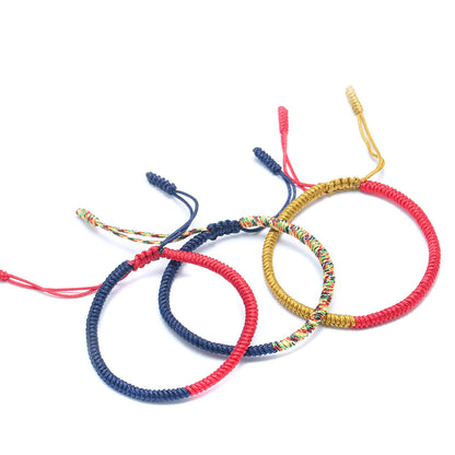 Tibetan Handmade Buddhist Knots Lucky Rope Bracelet – Contrast Color Protection & Good Fortune