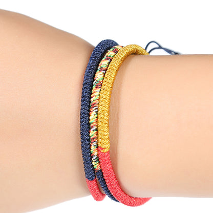 Tibetan Handmade Buddhist Knots Lucky Rope Bracelet – Contrast Color Protection & Good Fortune