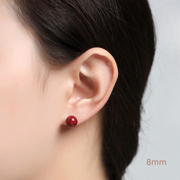 925 sterling silver cinnabar bead earrings for women