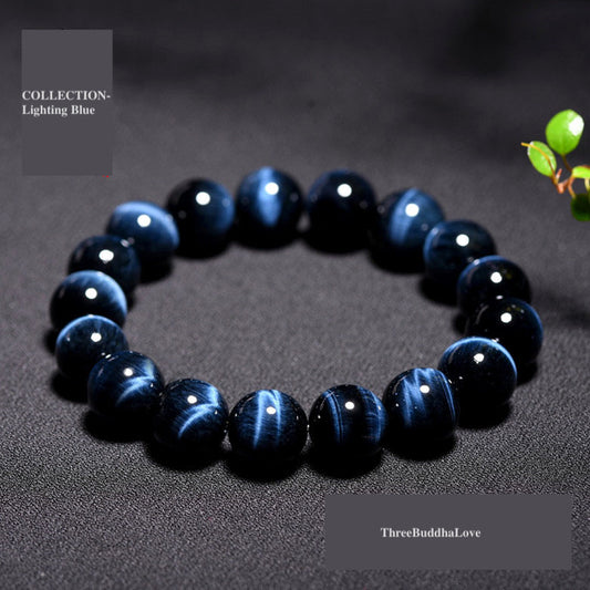 COLLECTION GRADE Natural Lightning Blue Tiger's Eye Bracelet - Power, Protection, and Clarity