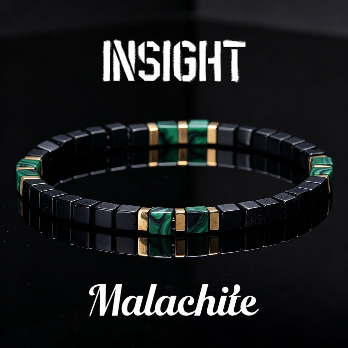 Black Obsidian and Malachite Bracelet for Men with Gold Accent Beads