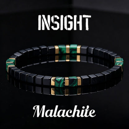 Black Obsidian and Malachite Bracelet for Men with Gold Accent Beads