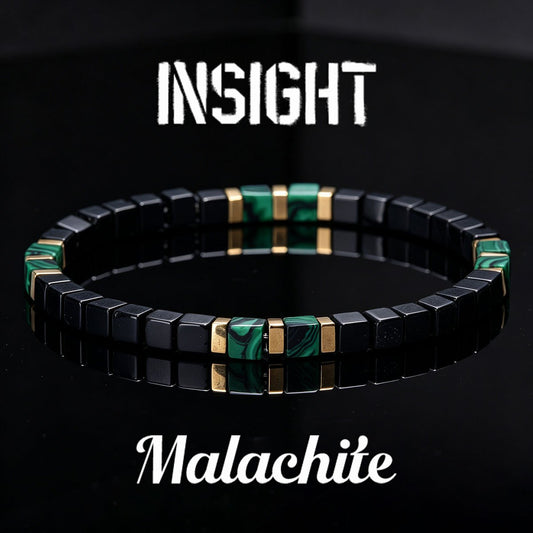 Black Obsidian and Malachite Bracelet for Men with Gold Accent Beads