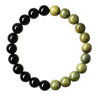 Black Obsidian and Green Sandalwood Bracelet