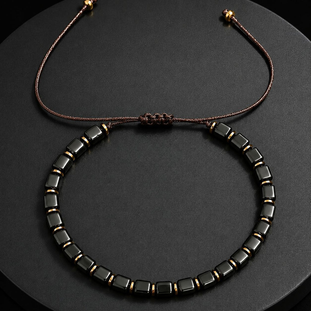 Black obsidian bracelet for men and women with adjustable cord design