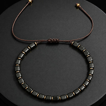 Black obsidian bracelet for men and women with adjustable cord design