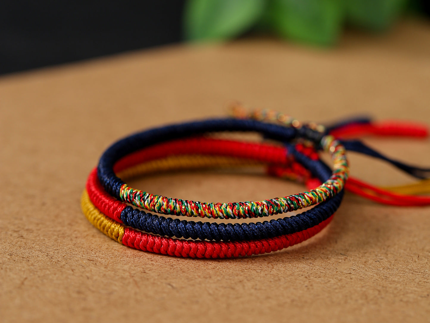 Tibetan Handmade Buddhist Knots Lucky Rope Bracelet Contrast 3 Colors