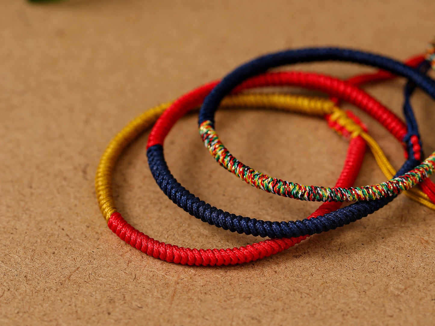 Tibetan Handmade Buddhist Knots Lucky Rope Bracelet Contrast 3 Colors