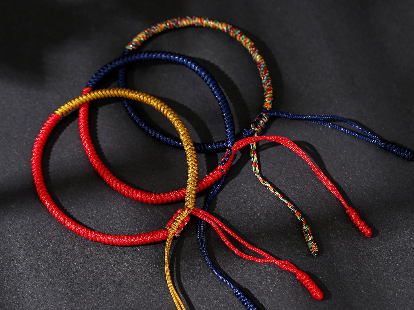 Tibetan Handmade Buddhist Knots Lucky Rope Bracelet Contrast 3 Colors