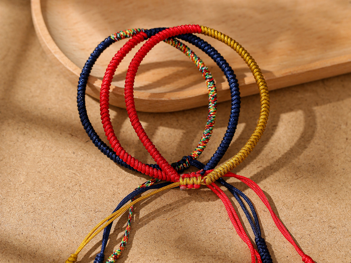 Tibetan Handmade Buddhist Knots Lucky Rope Bracelet Contrast 3 Colors