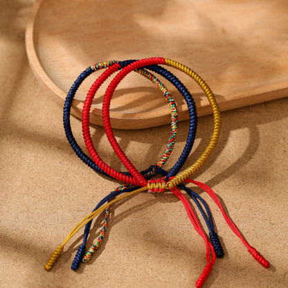 Tibetan Handmade Buddhist Knots Lucky Rope Bracelet – Contrast Color Protection & Good Fortune