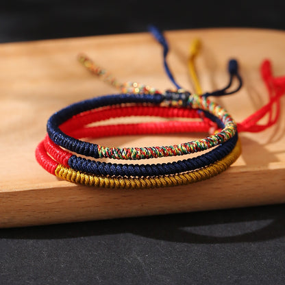 Tibetan Handmade Buddhist Knots Lucky Rope Bracelet – Contrast Color Protection & Good Fortune