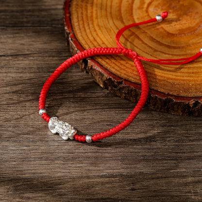 Handmade Red String Pixiu Bracelet with 925 Silver – Lucky Wealth & Protection Charm