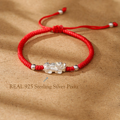 Handmade Red String Pixiu Bracelet with 925 Silver – Lucky Wealth & Protection Charm