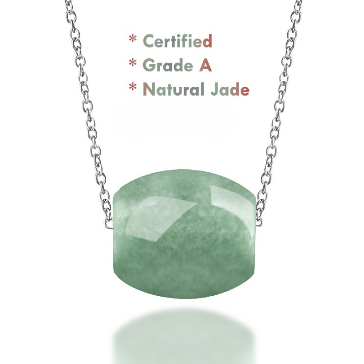 Certified Grade A natural jadeite jade bead necklace with titanium chain