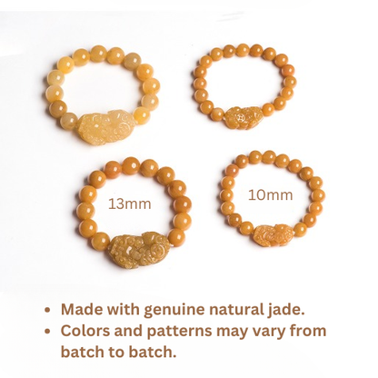 Certified Natural Golden Silk Jade Pixiu Bracelet Natural Color 