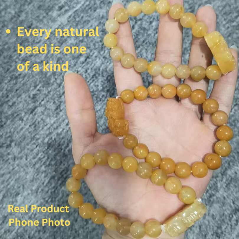 Certified Natural Golden Silk Jade Pixiu Bracelet Natural Color Variant Compare