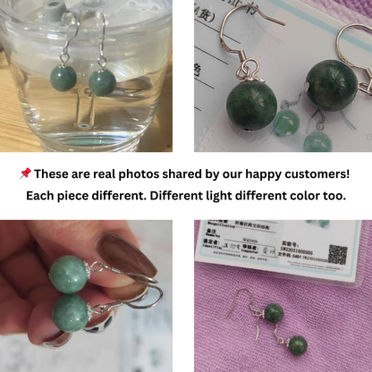 Certified Grade A Jadeite Bead Earrings – Natural 10mm Jade Round with 925 Sterling Silver