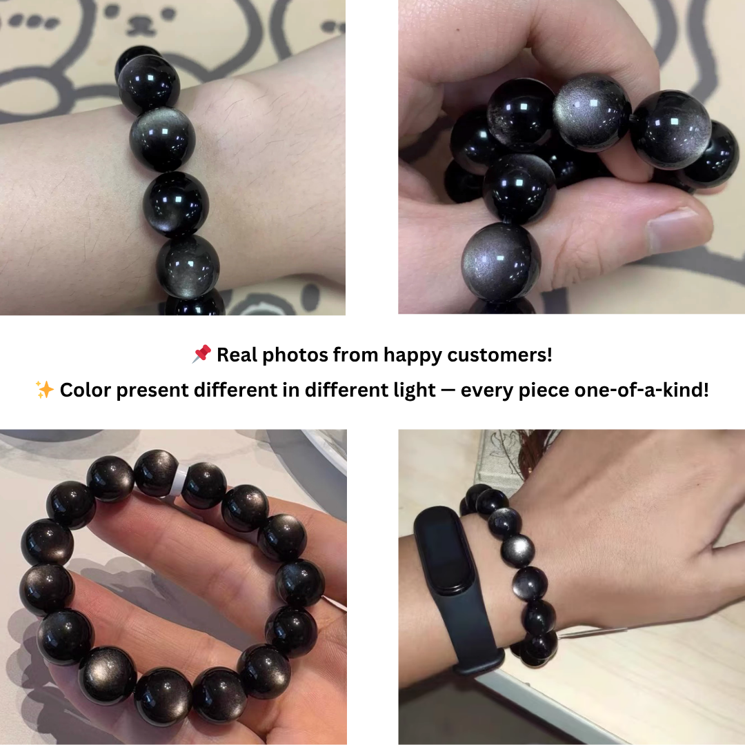 Natural 7A Grade Double Eye Silver Black Obsidian Bracelet – Rare Protection Crystal Jewelry