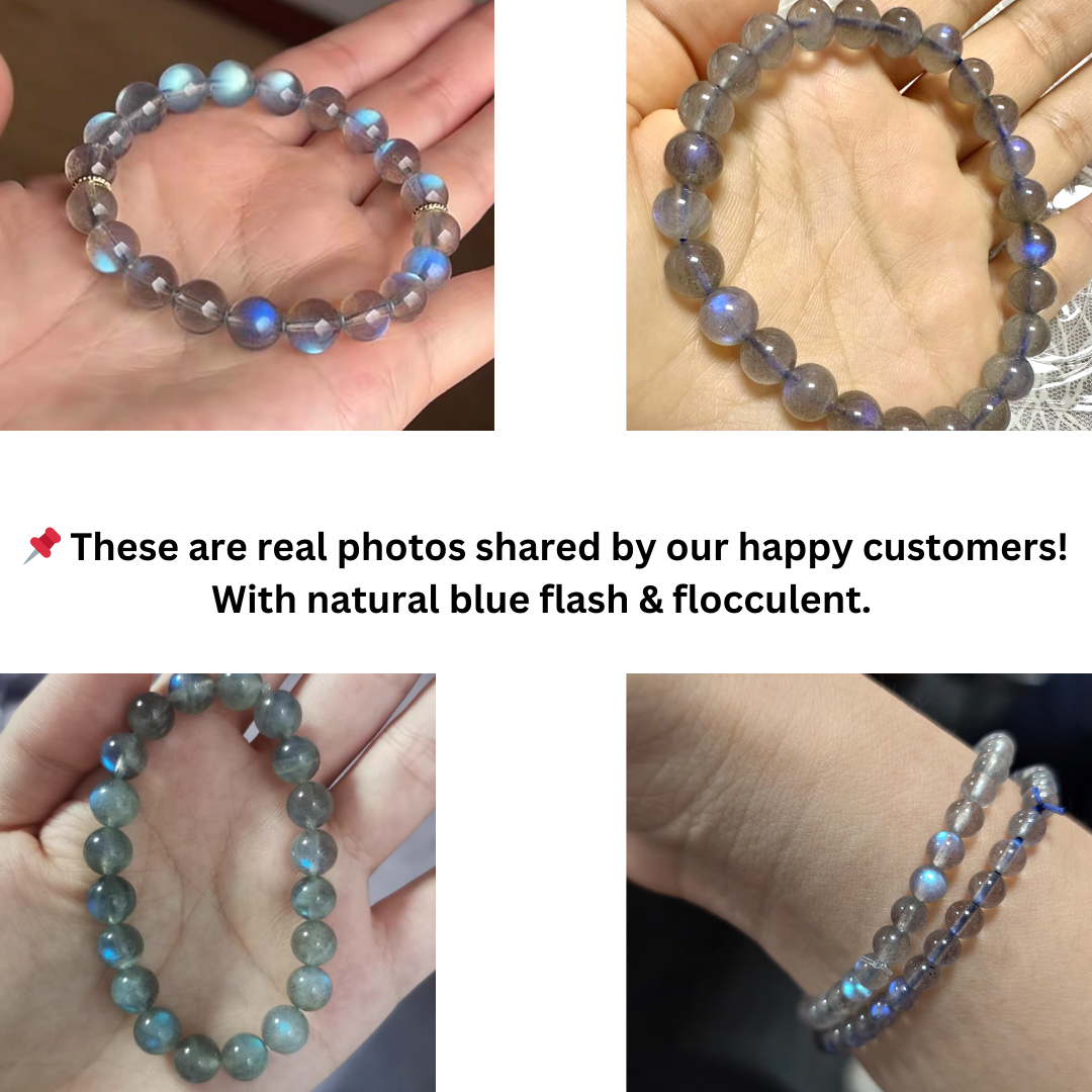 Natural Blue Flash Grey Moonstone Bracelet – Labradorite Effect Glow Jewelry