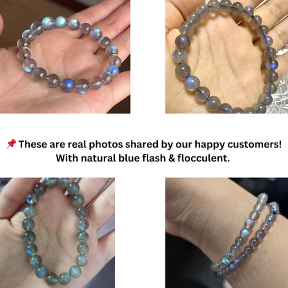 Natural Blue Flash Grey Moonstone Bracelet – Labradorite Effect Glow Jewelry