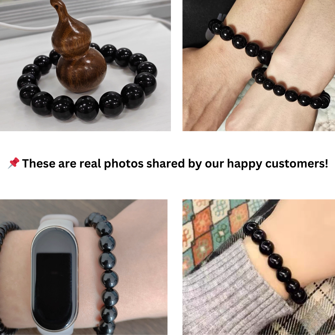 Natural Pure Black Obsidian Bracelet – Protection & Grounding Beads